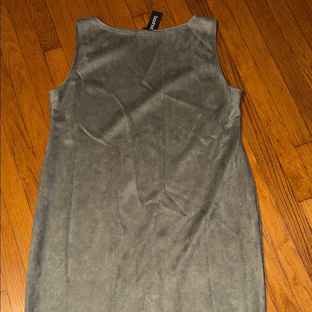 BNWT Boohoo Sage Green Suede Sleeveless MAXI Dress 58” Long size 20